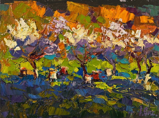 Image 1 of Original Oil Painting Colorful Trees Landscape Colors spring aroma