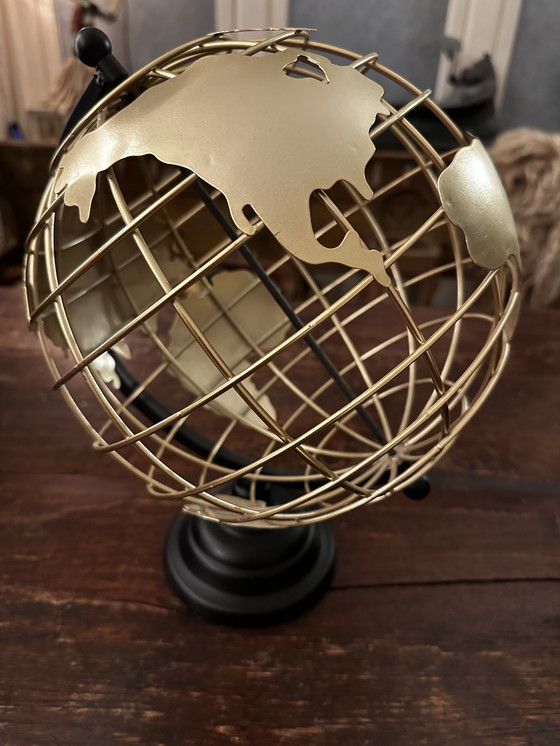 Image 1 of Goudkleurige Globe Wereldbol Aardbol 