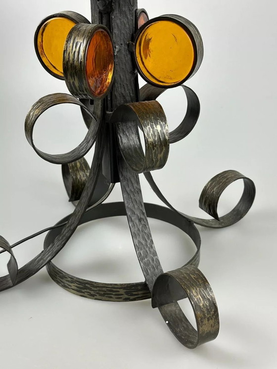 Image 1 of 60er 70er Jahre Brutalistische Stehlampe Eisen & Glas Stehleuchte Mid Century