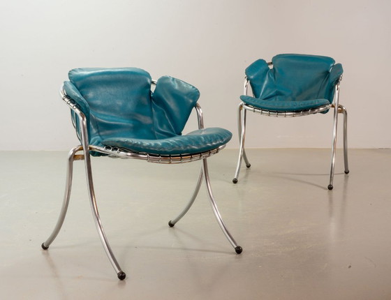 Gastone Rinaldi Italienisches Mid-Century Design Esszimmerstühle aus hellblauem Kunstleder, Modell Lynn für (photo 7 of 10)