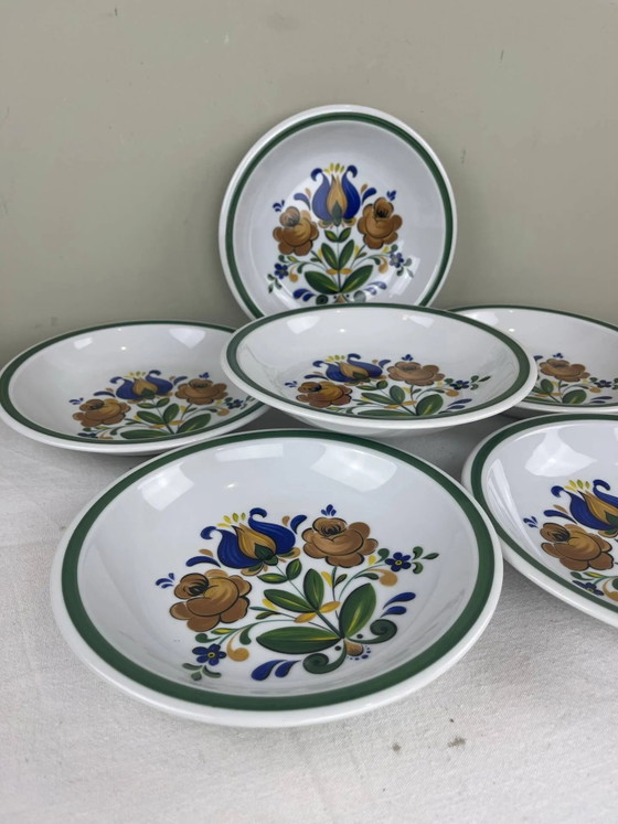 6 handbemalte tiefe Teller – Geschirr, Porcelain, Art Nouveau (photo 2 of 7)