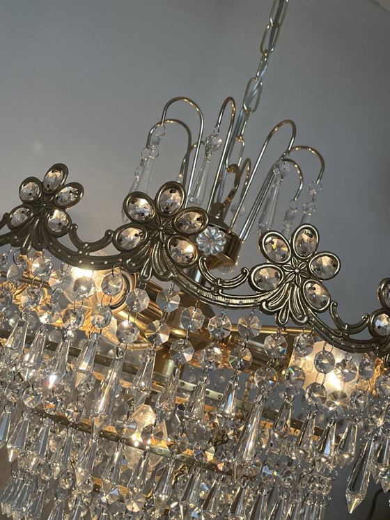 Image 1 of Art Nouveau style openwork frame crystal chandelier with crystal beads