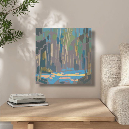 Peinture représentant un reflet du soleil, pièce unique peinte à la main, nature, paysage, peinture acrylique 40x40cm