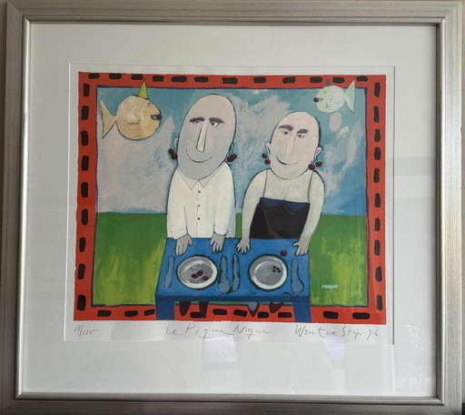 Graphic Le Pique Nique by Wouter Stips 18/125, framed