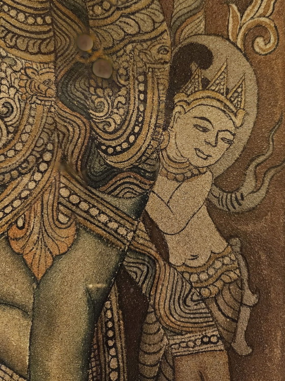 Pittura di sabbia, Arte del tempio Birmania, Carta, Metallo, Beige (foto 5 di 8)