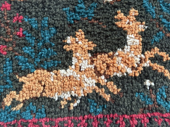 Image 1 of Tappeto francese vintage in lana / opera tessile artistica con cavaliere e cavalli – Phildar, circa 1970