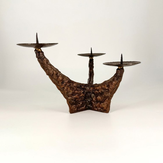 Sculptural Vintage Candle Holder, Brutalism, Mid Century, Metal, Brown, Organic Modern (photo 4 of 12)