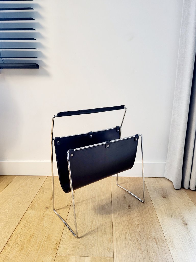 Leather magazine rack, 1970s design
