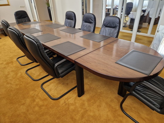 Grande Tables de réunion en bois, Métal, Marron, Vintage (photo 2 sur 5)