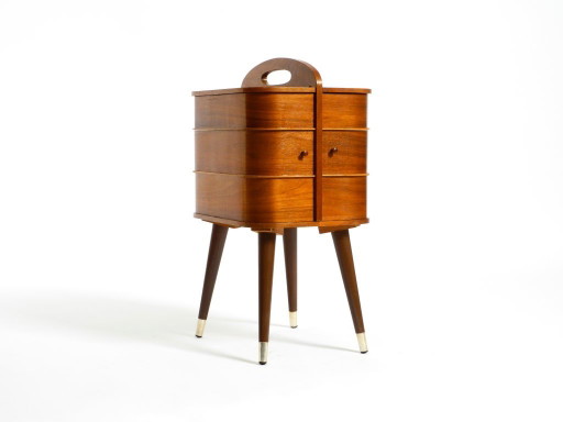 Beautiful original Mid Century sewing box with teak veneer and many compartments