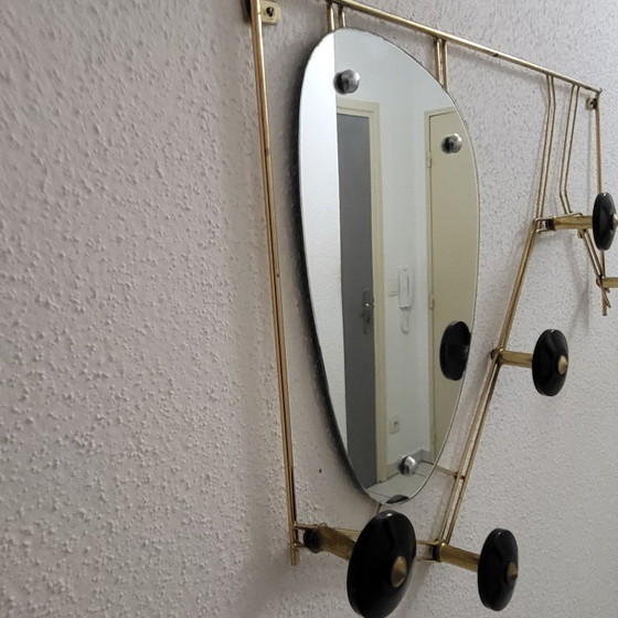 Image 1 of Coat rack, 1950s design coat rack, mirror and brass