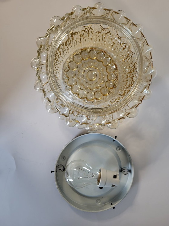 Image 1 of Lampada da parete o da soffitto in vetro vintage, con rilievo a bolle, stile spaziale, anni '70