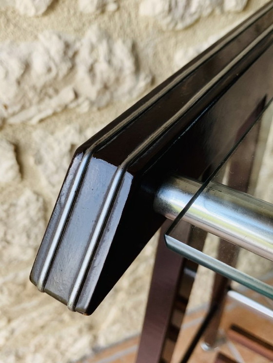 Image 1 of Vintage Glass and Brushed Metal Side Table on Wheels from Zuenelli, 1960s