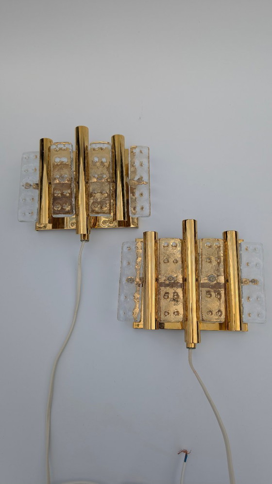 Image 1 of Coppia di lampade da parete in ottone e vetro di Hans Agne Jakobsson