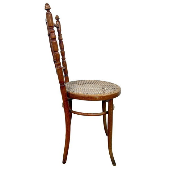 Image 1 of Set of four antique bentwood café chairs – Thonet / Fischel style – webbing seats