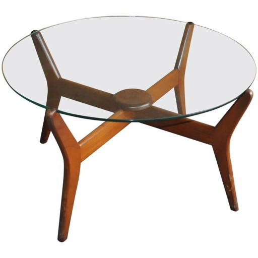 Table Basse Mid-Century en Verre et Teck