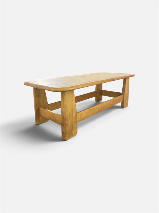 Brutalist Coffee Table in Solid Oak, Elephant Legs, Belgium 1970, Wood, Brown (photo 6 of 7)