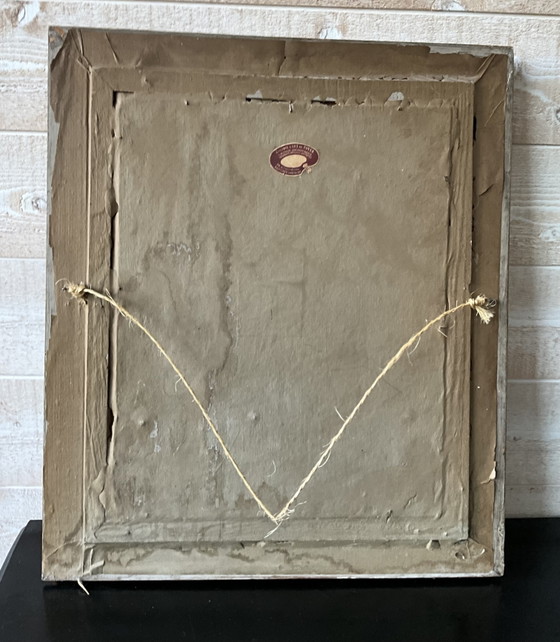 Image 1 of Oil Painting Roses in Vase, Signed Akar ?, Mid Century, Gilt Frame