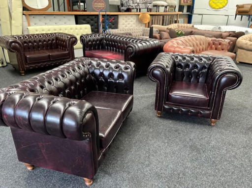 Chesterfield Set 2-Zits + Fauteuil Wijnrood