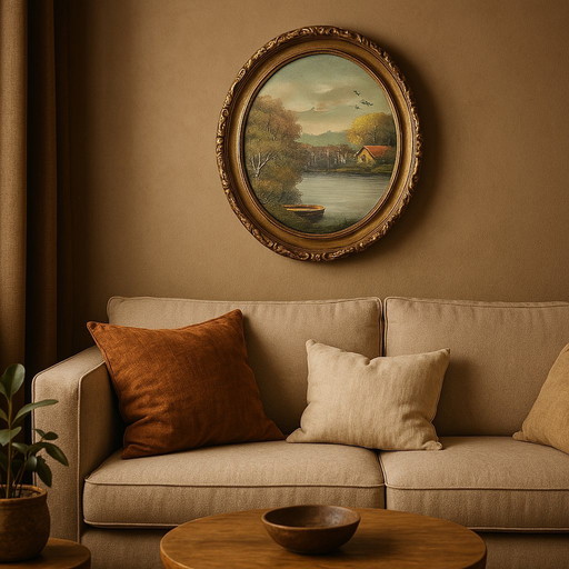 Vintage Oil Tableau From Egypt With Wooden Frame
