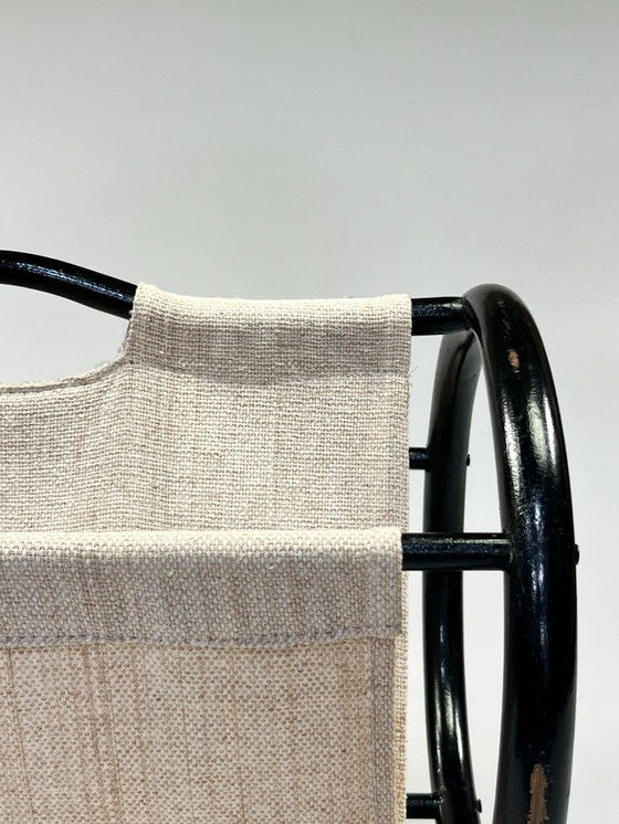 Image 1 of Leggio rotondo vintage / portariviste, rattan nero, anni '70