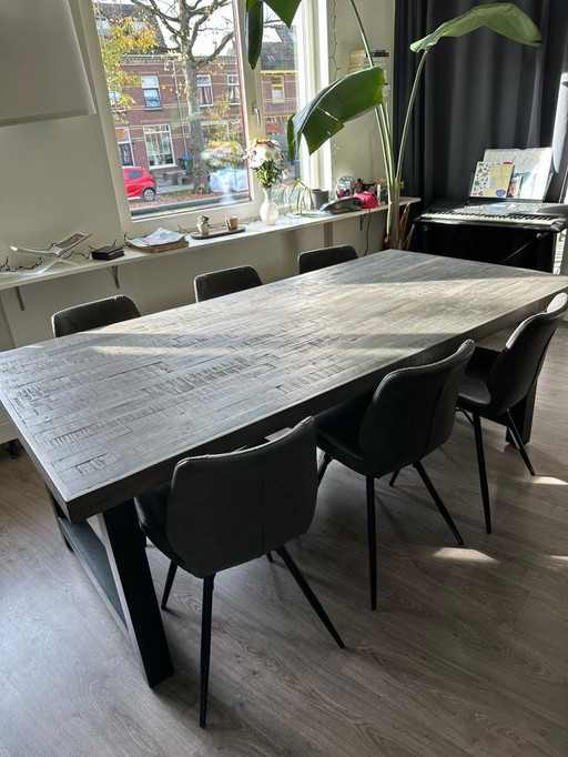 Dining table Anthracite Acacia wood Metal U-leg