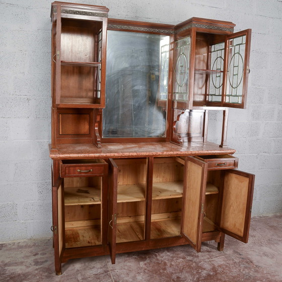 Buffet deux pièces avec miroir et 2 tiroirs – Vaisseliers, Art Nouveau (photo 7 of 18)