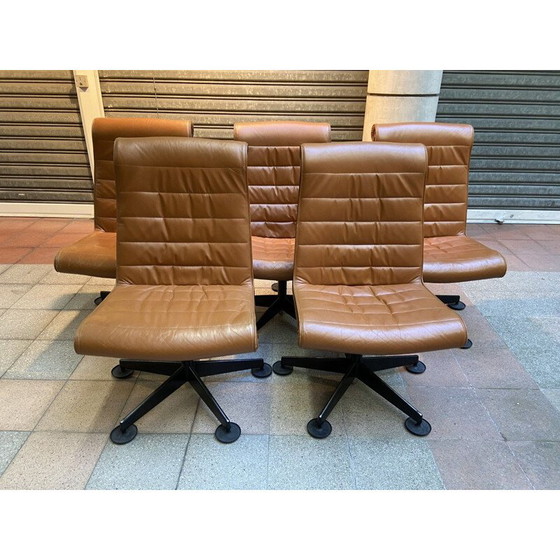 Image 1 of Set of 5 vintage brown leather armchairs