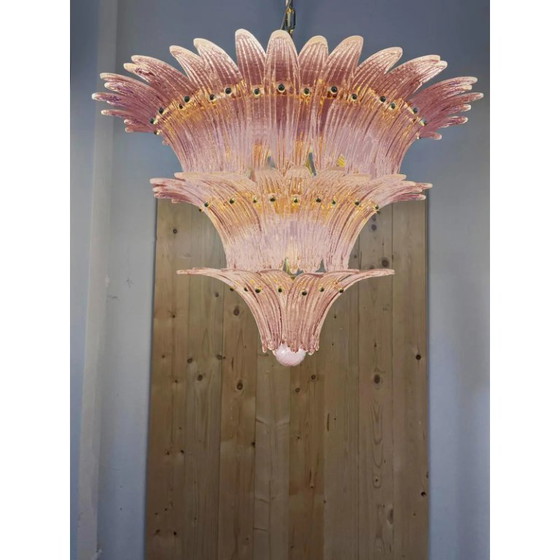 Image 1 of Lampadario in vetro di Murano rosa "Palmette" in stile moderno di metà secolo