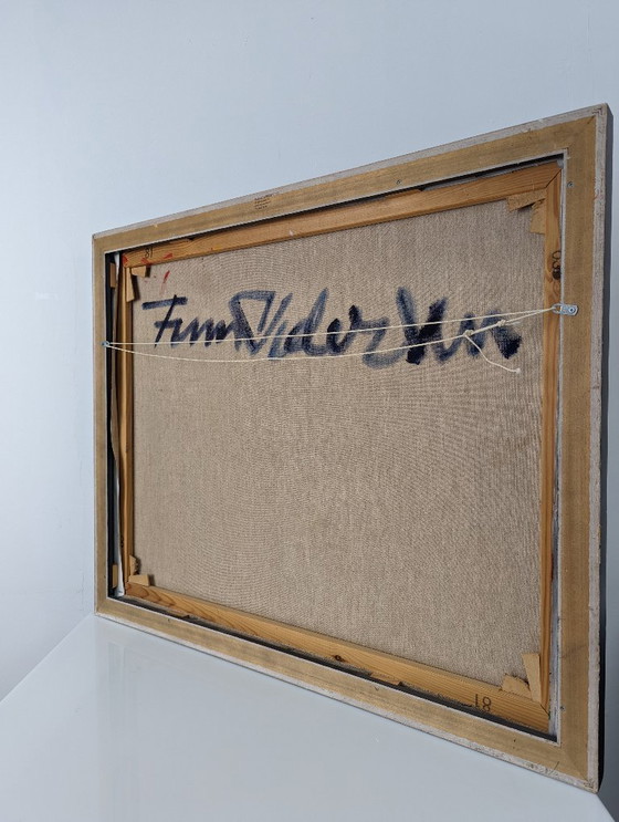 Image 1 of Groot abstract expressionistisch olieverfschilderij op doek van Finn Pedersen, jaren 1990