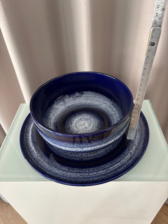 Set vintage di ciotola e piatto in ceramica blu cobalto di Waechtersbach, Germania Ovest. (photo 11 of 13)