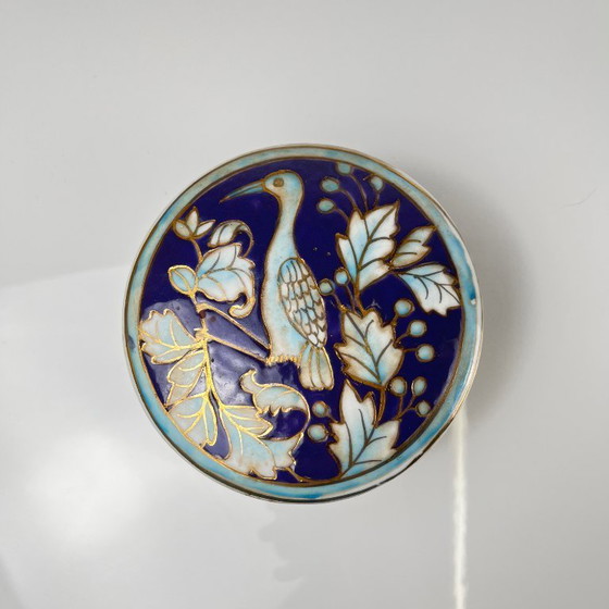 Image 1 of Chinese blue porcelain box with bird and flower motif, Guangxu style, 20th century