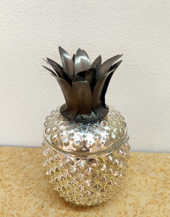 Image 1 of Vintage pineapple candy dish in reverse-painted glass