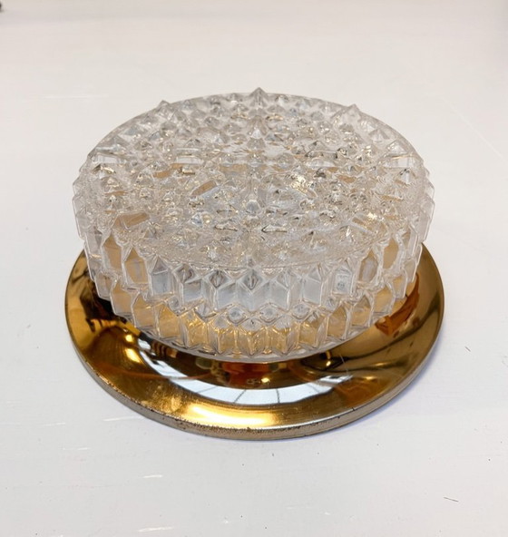 Image 1 of Gold-colored glass ceiling or wall lamp in Hollywood style, 1970s