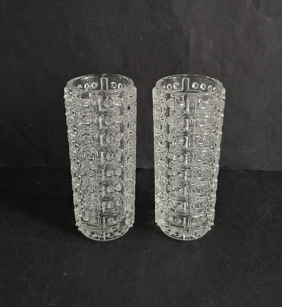 Image 1 of František Pečený Sklo Union Hermanova Hut 2 vintage vases. Candle wax vases from the 1970s.