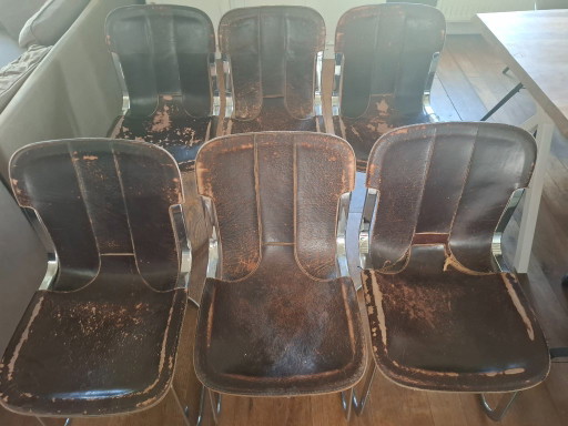 Set di 6 sedie Willy Rizzo - Cidue anni '70 - da restaurare – eetkamerstoelen, Leather