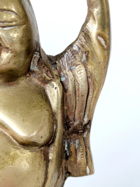 Image 1 of Coppia di statuette vintage in ottone raffiguranti il ​​Buddha sorridente | Decorazione Feng Shui Hotei Budai