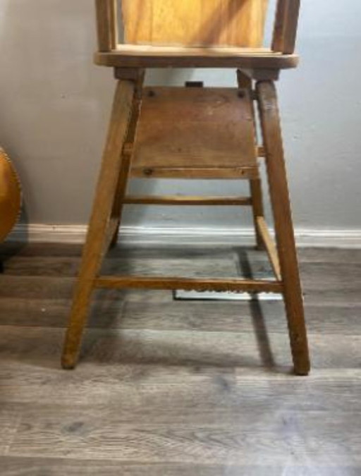 Vintage Antique Wooden Baby Highchair Wood High Chair