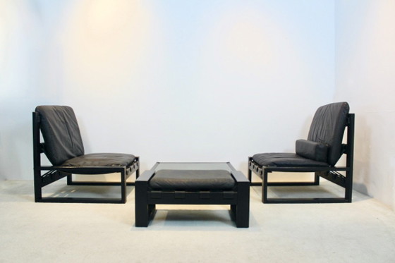 Ensemble de salon par Atelier Sonja Wasseur, Salons de jardin & lounge design d'occasion, Cuir, Bois (photo 4 sur 14)