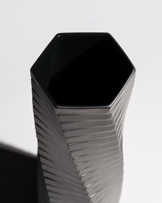 Image 1 of Vintage ROSENTHAL WERNER UHL Vase Duo Bisque Porcelaine Noire PISA 23 cm & 28 cm