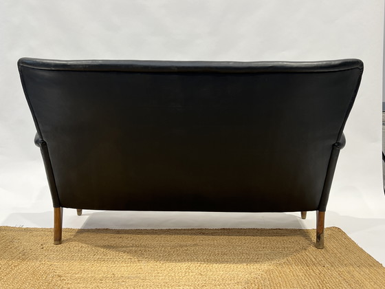 Image 1 of Black Danish Vintage Leather Cocktail Sofa