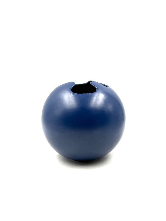 Image 1 of Modern blue spherical ceramic vase, Italy 1970