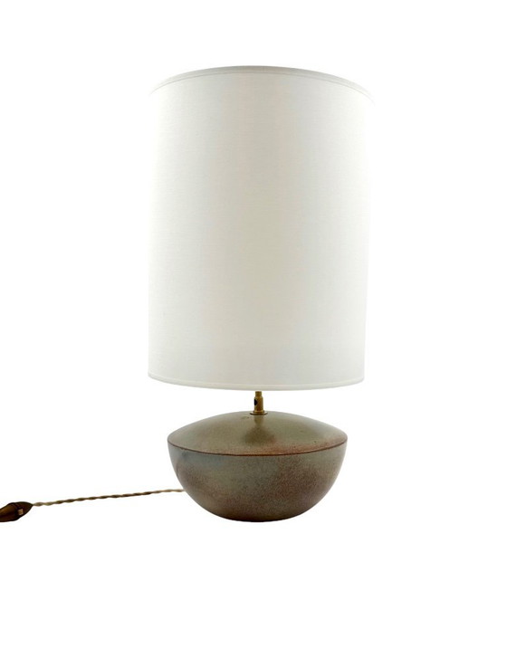 Image 1 of Pied de lampe en céramique verte, style moderne du milieu du siècle, Alain di Bin, France, années 1960