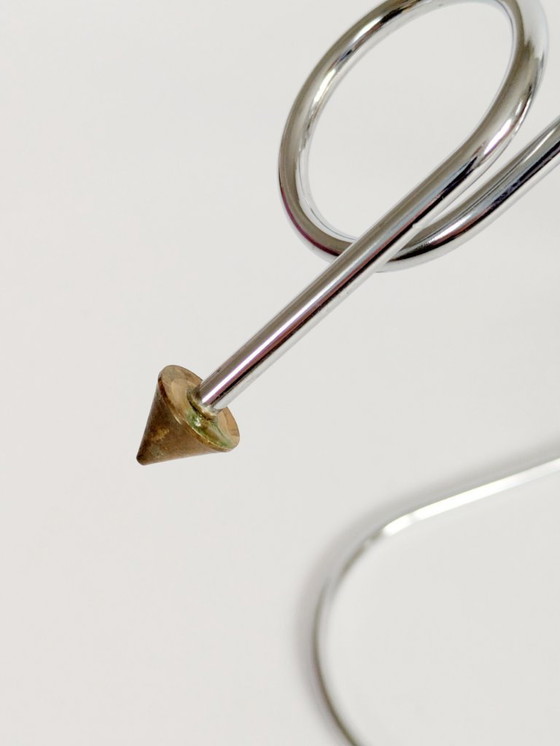 Image 1 of 1980s Memphis Style Chrome Wine Bottle Holder, Postmodern Barware, Modernist Kitchen Decor