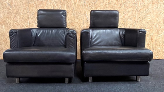 Image 1 of Rolf Benz bank en 2 fauteuils zwart leer
