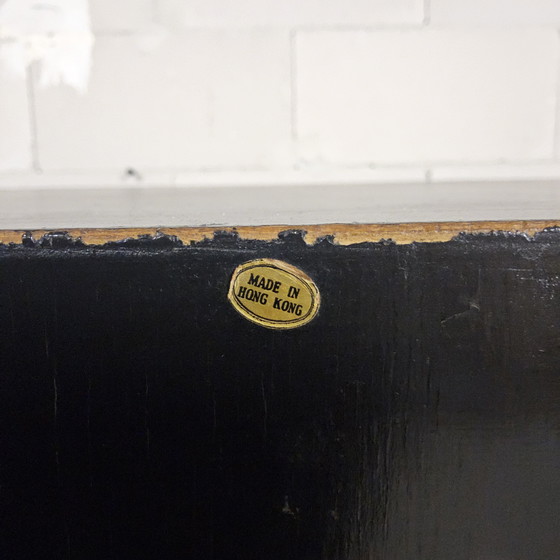 Image 1 of Vintage black Chinese lacquer cabinet with flowers and birds / bohemian / Asian / Oriental cabinet