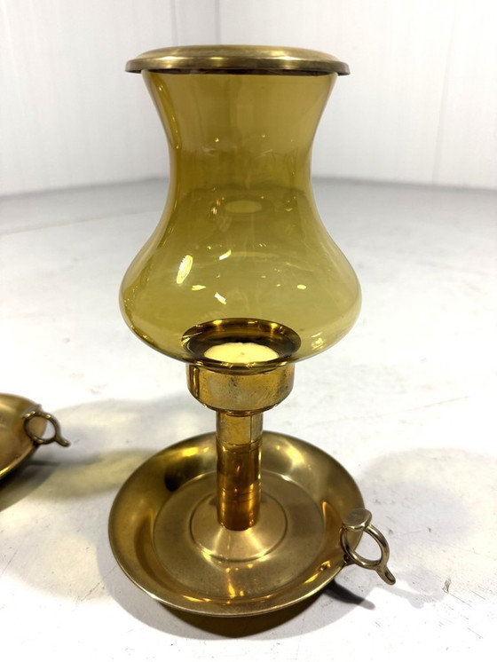 Image 1 of 2 x brass candlesticks by Peter Jensen Copenhagen Denmark 1960's