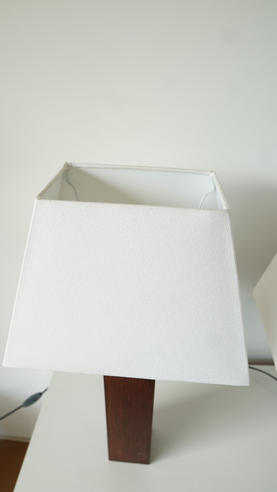 Image 1 of Pair of Mid - Century solid wood table lamps - 1970s