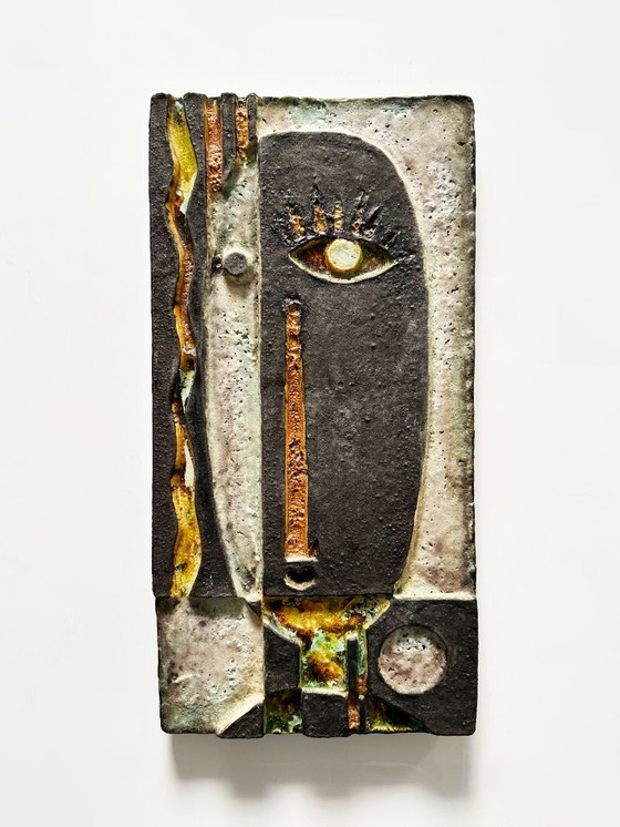 Image 1 of Grande sculpture murale cubiste en terre cuite émaillée. Helmut Schäffenacker – Allemagne, années 60