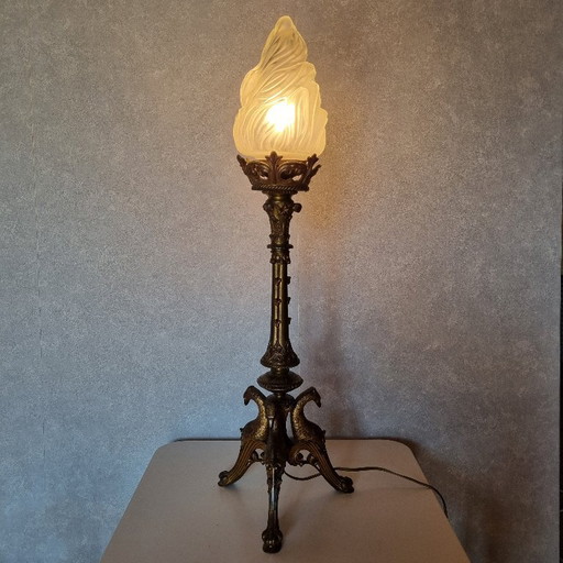 Pique cierge électrifié en bronze Art déco